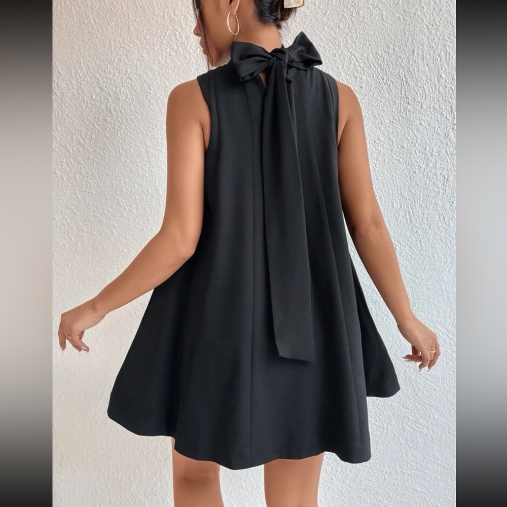 Luxe neck tie party formal evening dress Polyester Black
